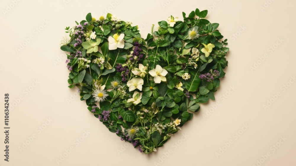 Corazón de flores y hojas decorativas Corazón de flores y hojas decorativas