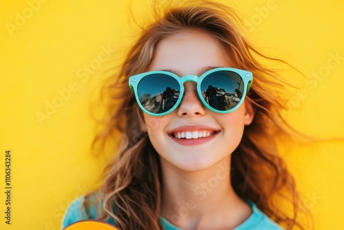 A young girl enjoying the sunshine with her favorite snack, perfect for outdoor activities or as a fun prop photo