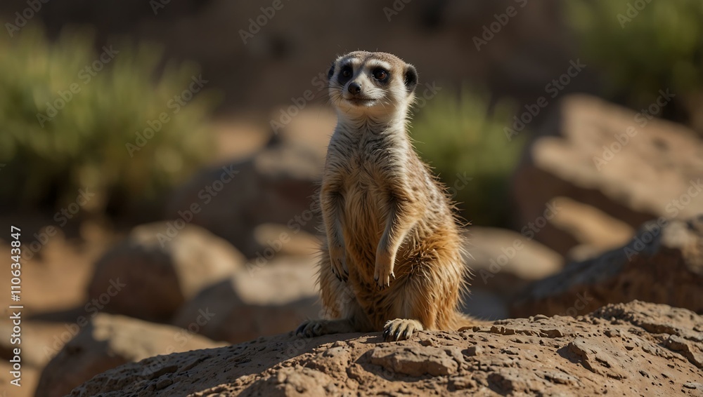 Fototapeta premium Meerkat standing on a rock.