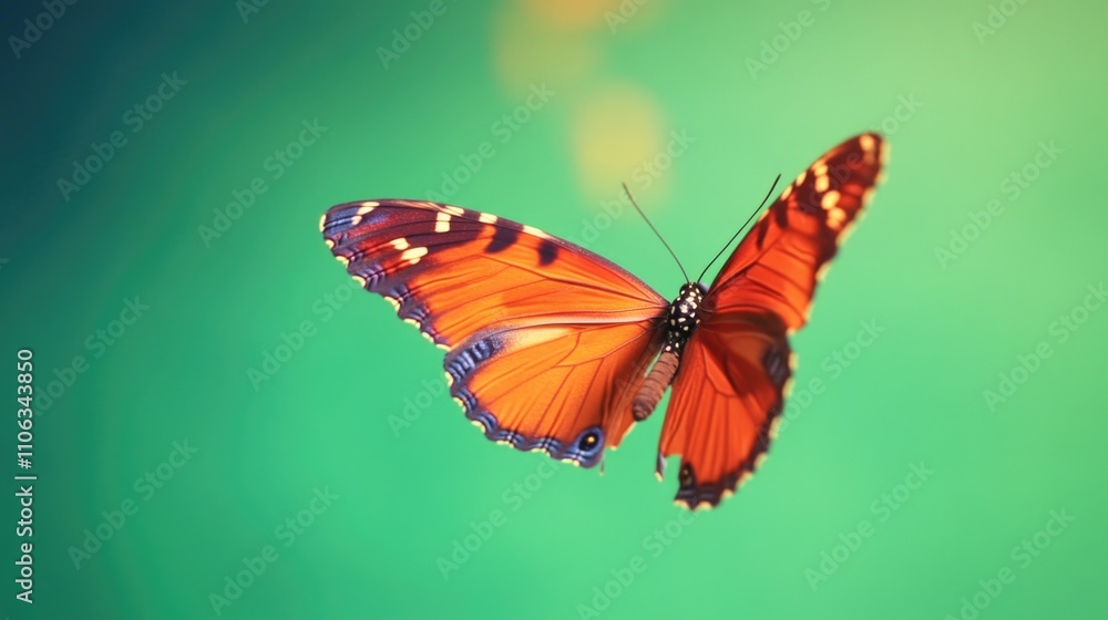 Obraz premium A close-up view of a butterfly in mid-air, wings spread and fluttering