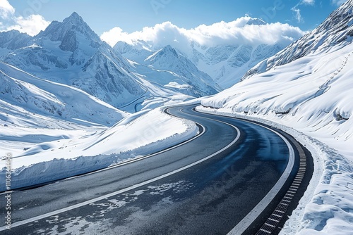 Wallpaper Mural Stunning aerial view of curving roads snaking through a snow capped valley landscape Torontodigital.ca