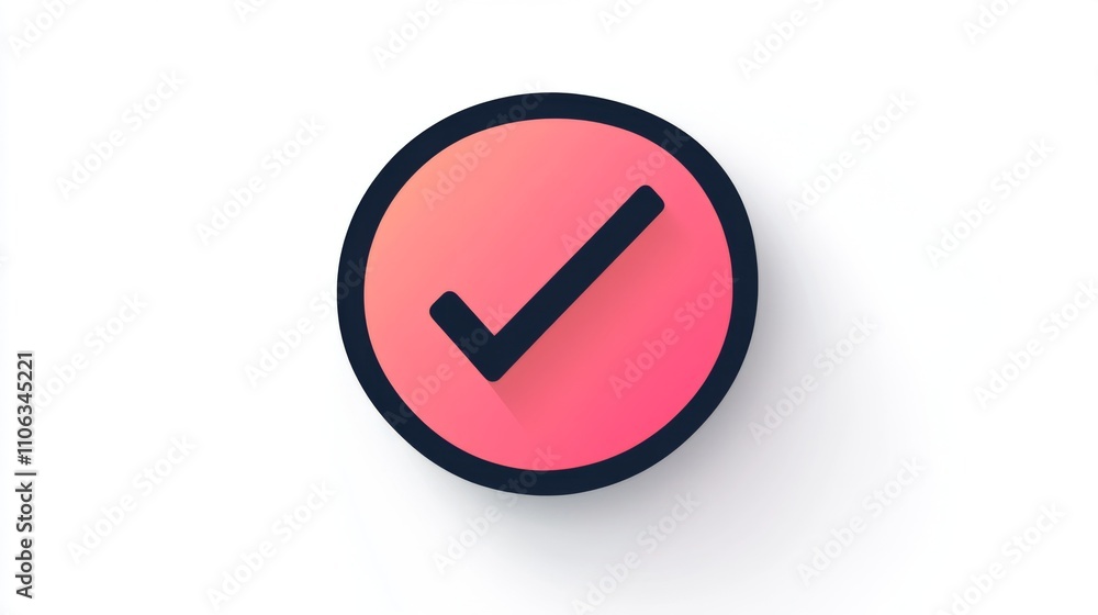 Minimalistic pink checkmark icon with a soft glowing effect on a white background Minimalistic pink checkmark icon with a soft glowing effect on a white background