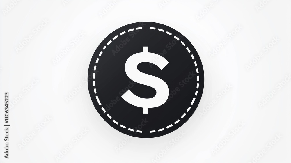 Dollar sign icon in a circular black frame on a white background Dollar sign icon in a circular black frame on a white background