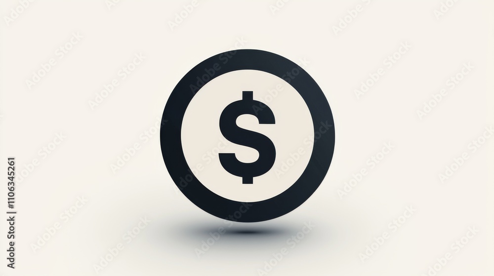 Dollar coin icon tilted on a soft beige background Dollar coin icon tilted on a soft beige background