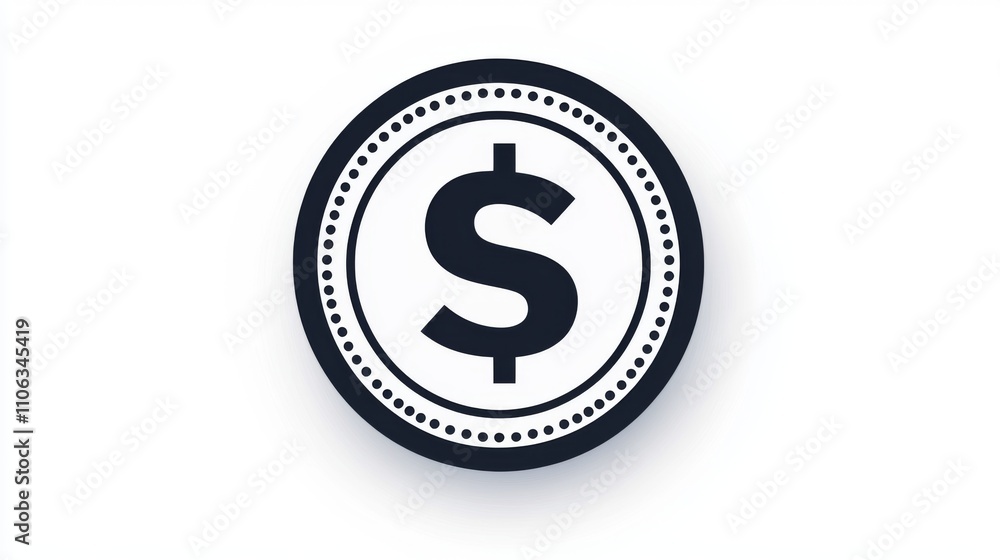 Dollar coin icon encased in a circular black frame on a white background Dollar coin icon encased in a circular black frame on a white background