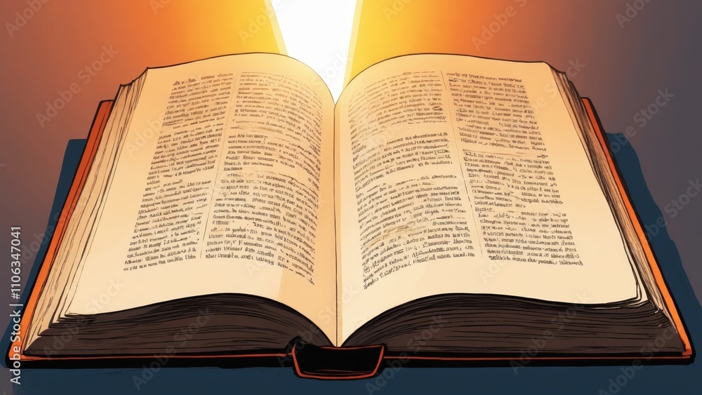 Fototapeta premium A mystical open book glowing in warm light, inviting exploration and knowledge discovery