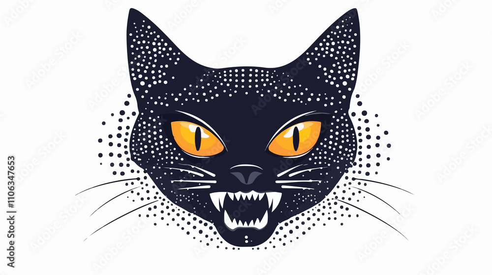 Fototapeta premium Dotted Shape Vampire Cat Face Emoji Vector Illustration