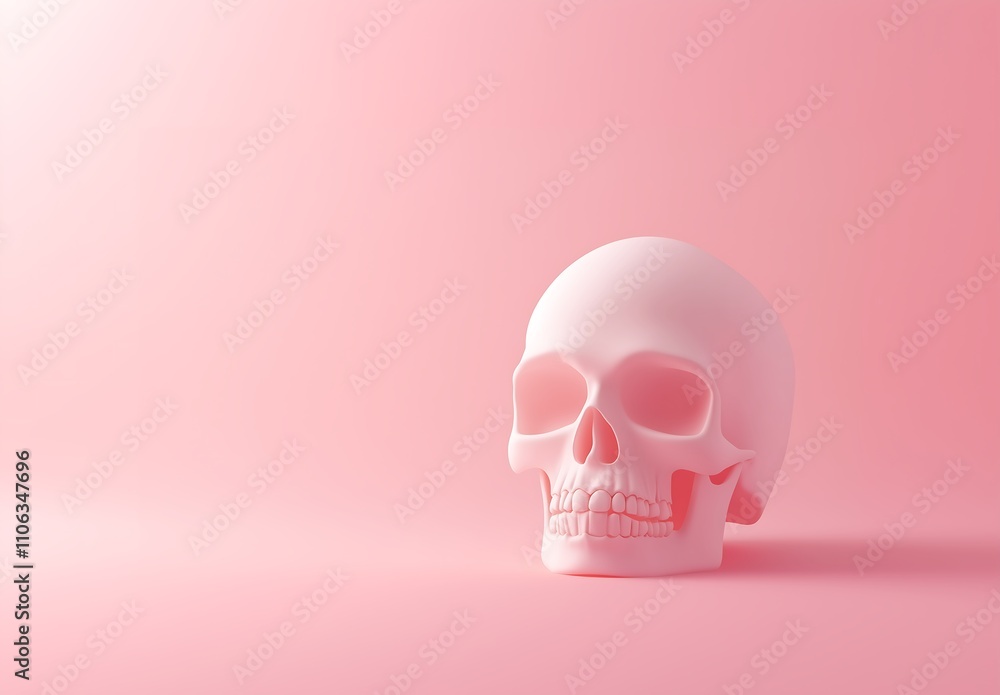 Pastel pink 3D matte skull on pastel pink solid background. Pastel pink 3D matte skull on pastel pink solid background.