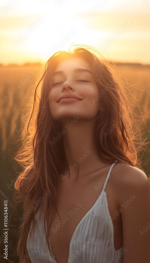 backlit portrait of calm happy smiling free woman with closed eyes enjoys a beautiful moment life on the fields at sunset,photography backlit portrait of calm happy smiling free woman with closed eyes enjoys a beautiful moment life on the fields at sunset,photography