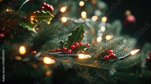 Wallpaper Mural A festive Christmas tree with twinkling lights, perfect for holiday celebrations or decorations Torontodigital.ca