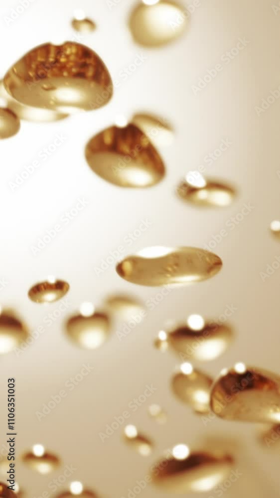 Golden oil or collagen droplets float in liquid. Omega fatty acids or retinol bubbles. Concept luxury skincare cosmetics, anti-aging treatments and moisturizing beauty products. Premium cosmetic Golden oil or collagen droplets float in liquid. Omega fatty acids or retinol bubbles. Concept luxury skincare cosmetics, anti-aging treatments and moisturizing beauty products. Premium cosmetic