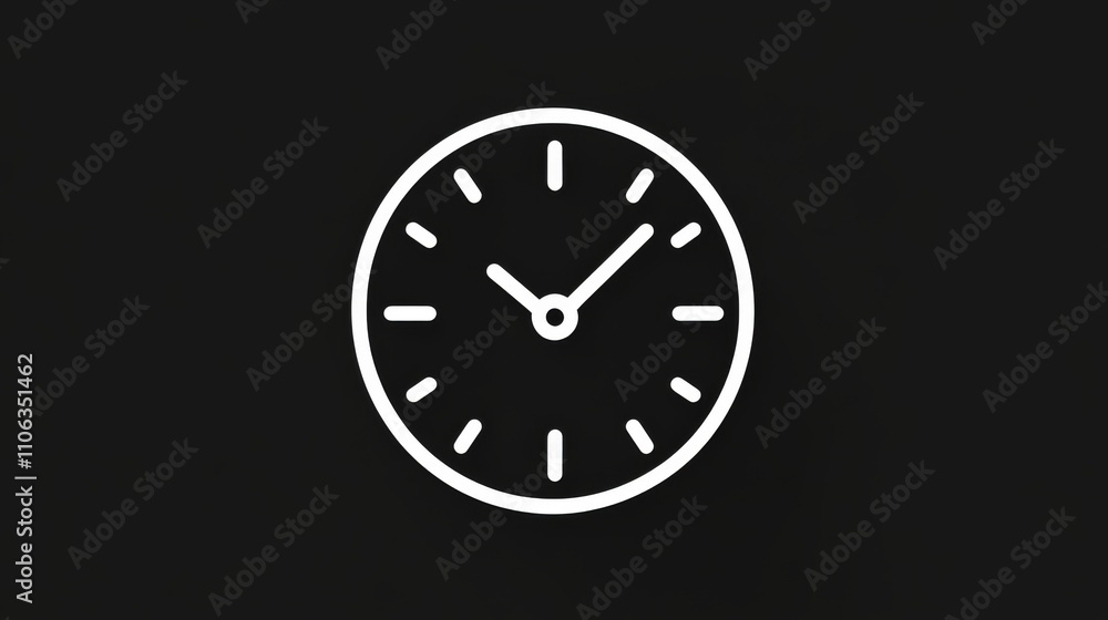 Simple clock icon with white hands on a black background Simple clock icon with white hands on a black background