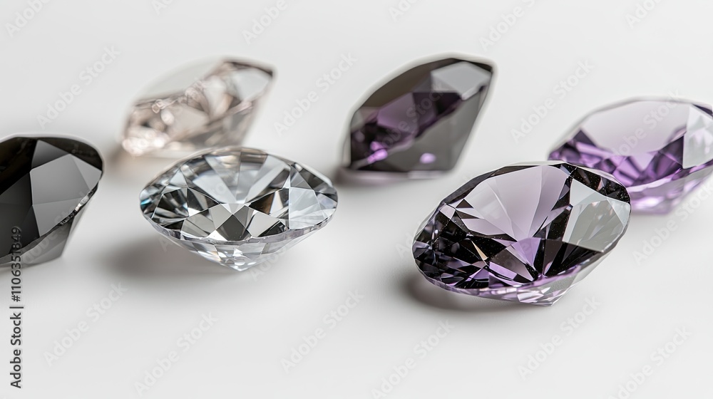 An array of black diamonds and rhinestones is elegantly displayed against a white background, highlighting their glossy surfaces and unique shapes An array of black diamonds and rhinestones is elegantly displayed against a white background, highlighting their glossy surfaces and unique shapes