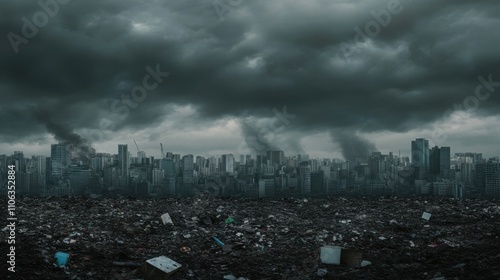 Fototapeta Naklejka Na Ścianę i Meble -  Imagen de ciudad contaminada y basura