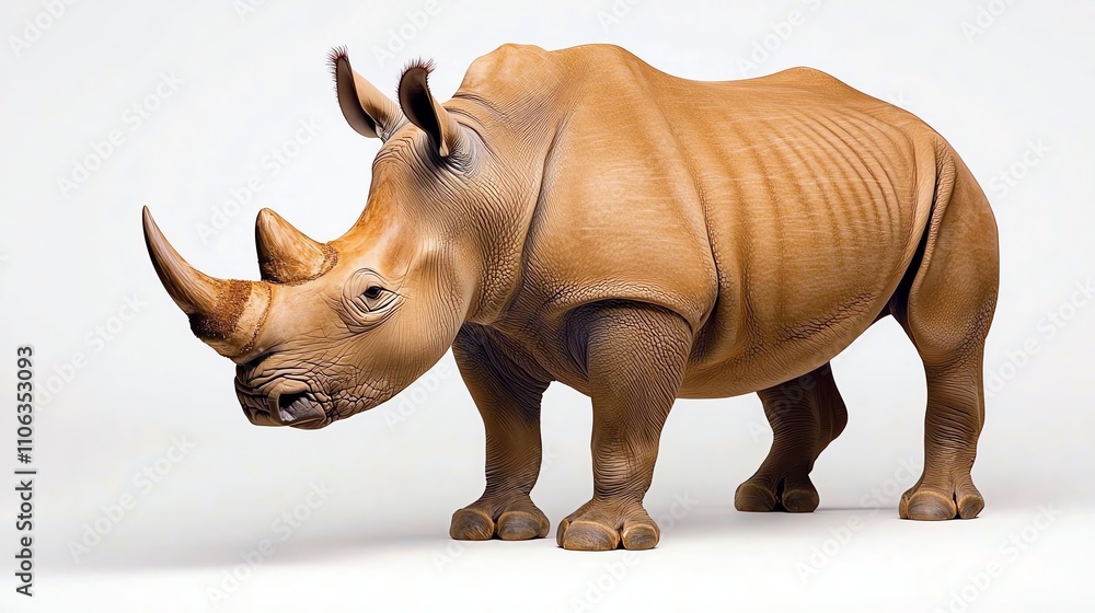 Fototapeta premium A realistic depiction of a rhinoceros standing majestically. This image captures the unique features and textures of the animal, highlighting its strength and presence in nature.