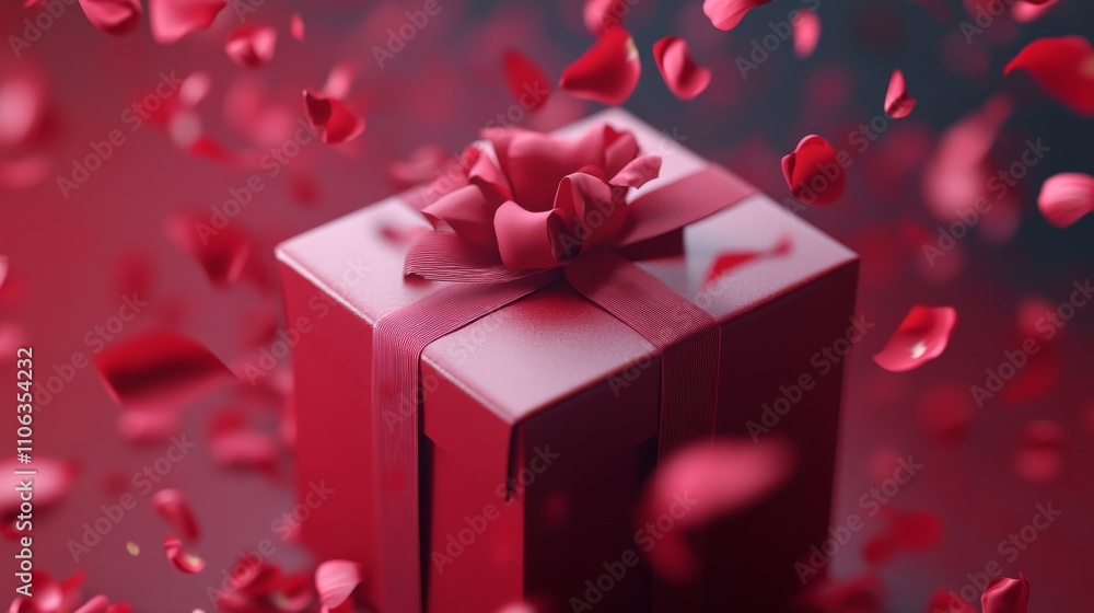 3D red gift box with petals falling, perfect for Valentine's or special occasions. 3D red gift box with petals falling, perfect for Valentine's or special occasions.