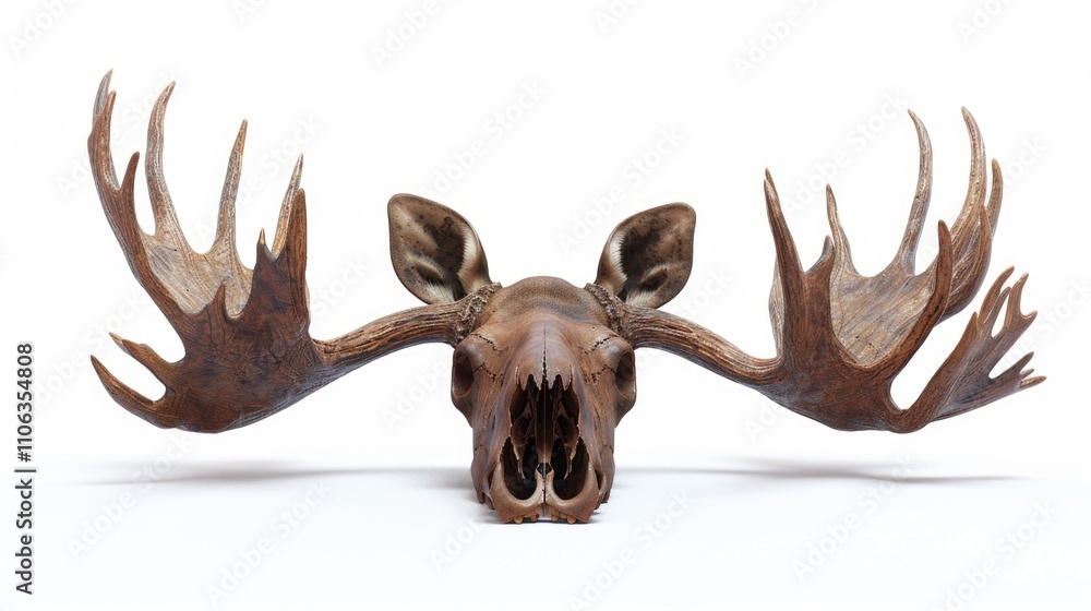Fototapeta premium A close-up view of a fake moose skull on a white background