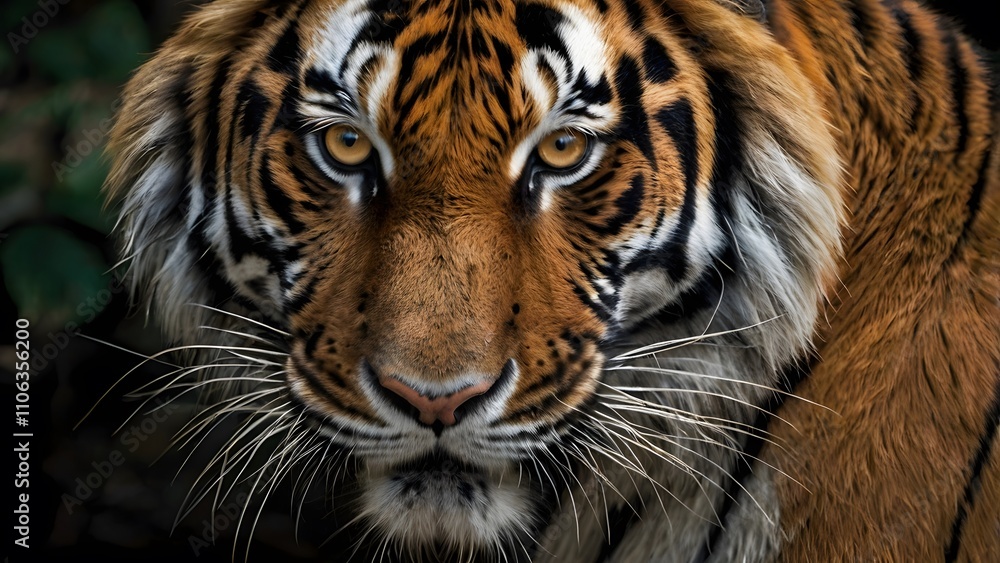 Fototapeta premium Tiger's Face showcasing powerful gaze, striking stripes, and majestic beauty in the heart of the wild.