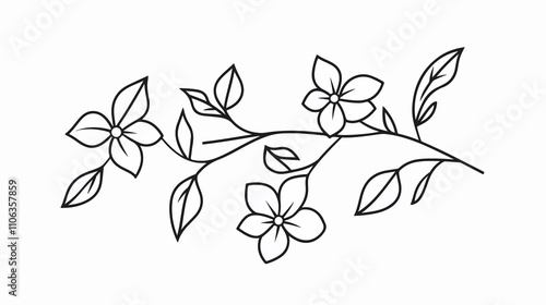 Elegant Flower Branch Leaves Foliage Line Icon Vector