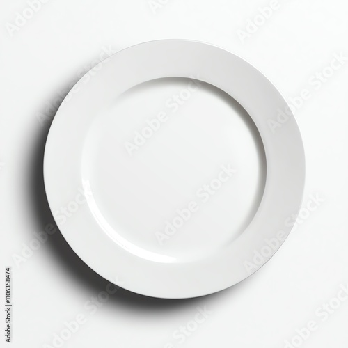 A simple, elegant white dinner plate presented against a minimalistic background. Ideal for showcasing culinary creations and enhancing any dining experience.