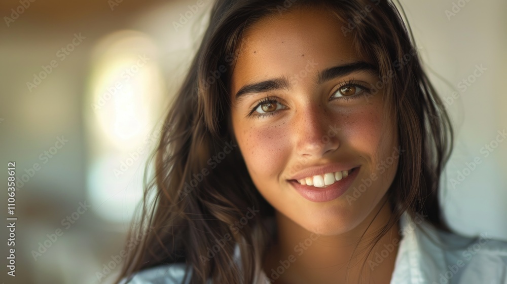 A close-up view of a woman's face with long hair, suitable for use in editorial or commercial contexts where a feminine touch is required A close-up view of a woman's face with long hair, suitable for use in editorial or commercial contexts where a feminine touch is required