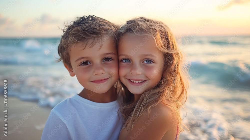 Siblings hugging and have fun at the beach on a sunny day on vacation. Siblings hugging and have fun at the beach on a sunny day on vacation.
