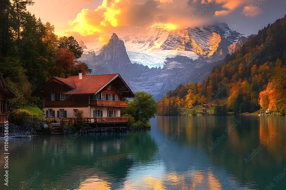 Fototapeta premium Jungfrau sunrise reflection