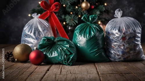 Garbage bags christmas interior background