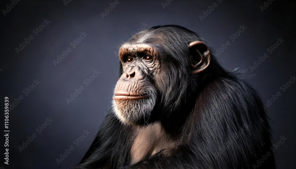 Fototapeta premium Reflective chimpanzee deep in thought.