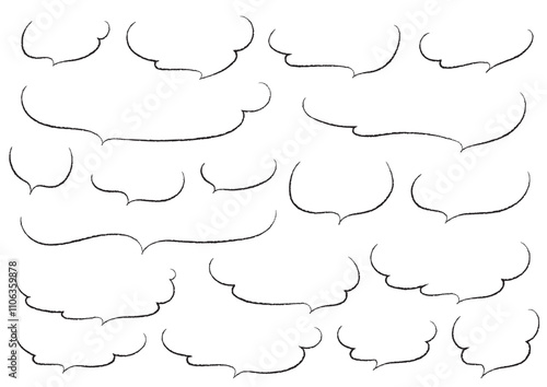 柔らかい形のふきだしのセット（鉛筆手書き風）