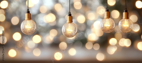 Wallpaper Mural Glowing Vintage Light Bulbs with Festive Bokeh Background, Warm and Cozy Holiday Atmosphere Torontodigital.ca