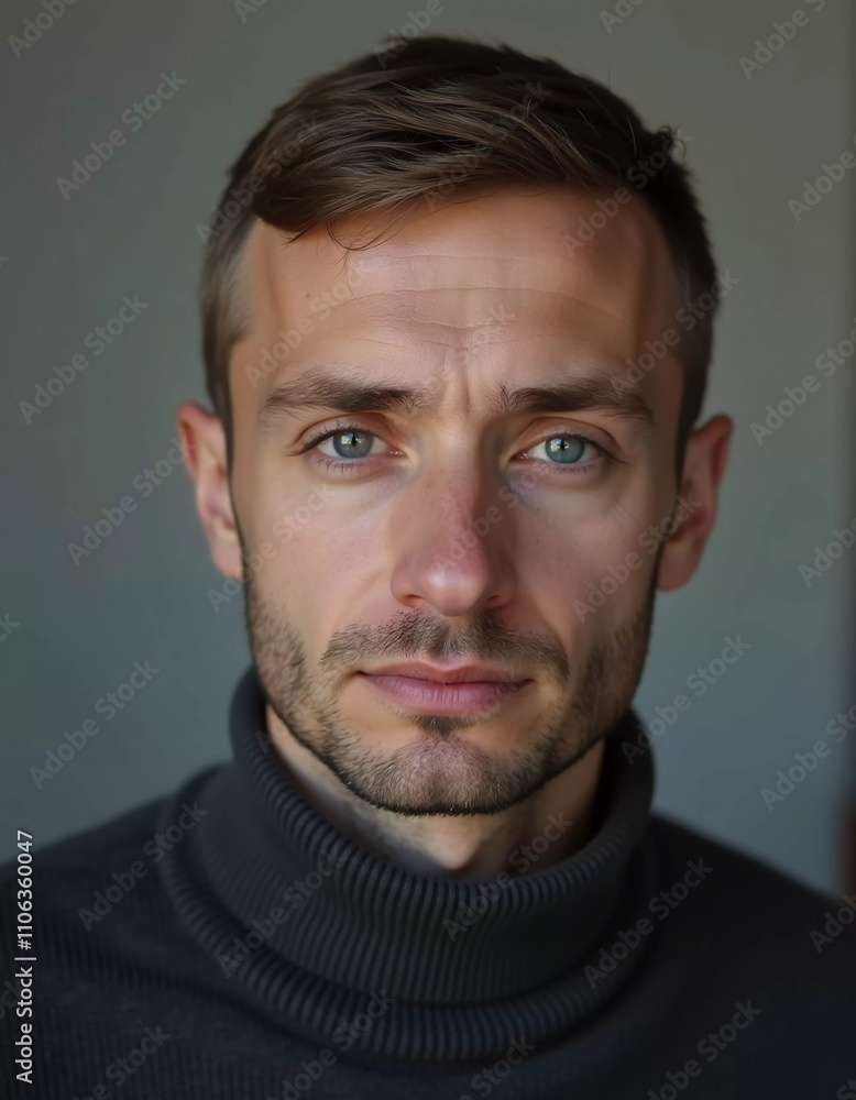 A young man from Russia gazes directly at the viewer with striking blue eyes. Tousled hair and relaxed expression. Introspection and tranquility. Portrait of a handsome man of 30 years. Generative AI A young man from Russia gazes directly at the viewer with striking blue eyes. Tousled hair and relaxed expression. Introspection and tranquility. Portrait of a handsome man of 30 years. Generative AI