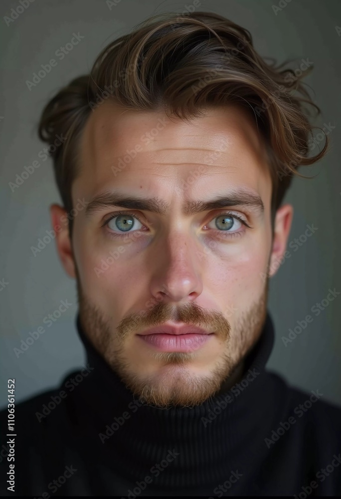 A young man from Russia gazes directly at the viewer with striking blue eyes. Tousled hair and relaxed expression. Introspection and tranquility. Portrait of a handsome man of 30 years. Generative AI A young man from Russia gazes directly at the viewer with striking blue eyes. Tousled hair and relaxed expression. Introspection and tranquility. Portrait of a handsome man of 30 years. Generative AI