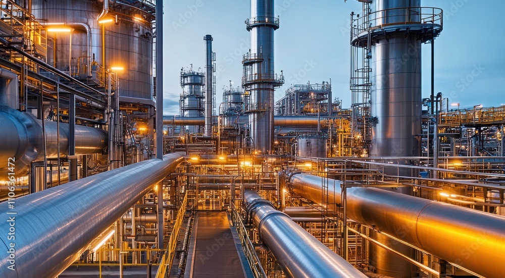 Illuminated Industrial Complex: A Nighttime View of a Refinery Illuminated Industrial Complex: A Nighttime View of a Refinery