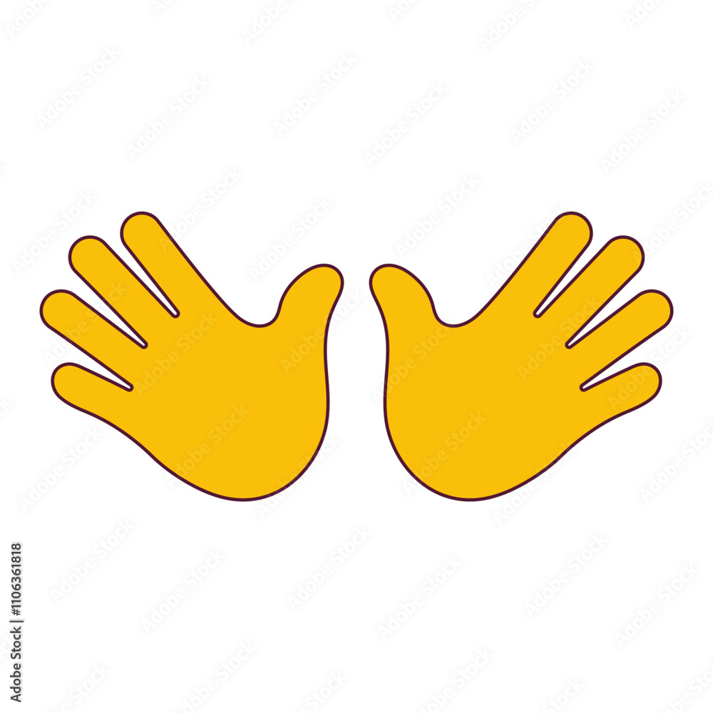 Two Open Hands for Greeting or High Five Gesture. Open Palms Gesture. Double Hands Emoji Icon. Isolated Vector Illustration Two Open Hands for Greeting or High Five Gesture. Open Palms Gesture. Double Hands Emoji Icon. Isolated Vector Illustration