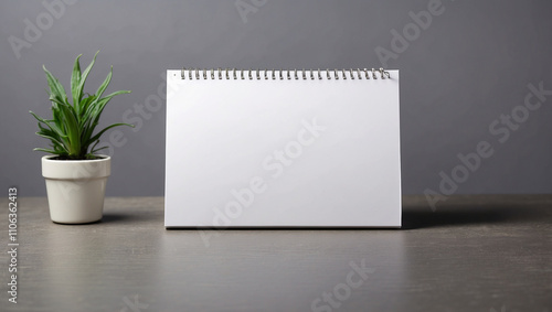 Blank desk calendar on table in mock up and copy space concept with grey wall background