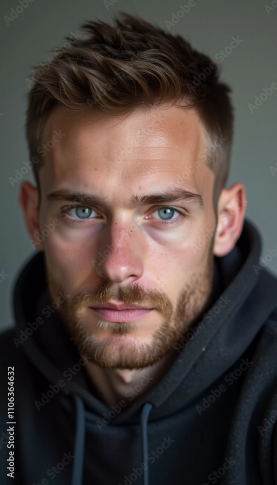 A young man from Russia gazes directly at the viewer with striking blue eyes. Tousled hair and relaxed expression. Introspection and tranquility. Portrait of a handsome man of 30 years. Generative AI A young man from Russia gazes directly at the viewer with striking blue eyes. Tousled hair and relaxed expression. Introspection and tranquility. Portrait of a handsome man of 30 years. Generative AI