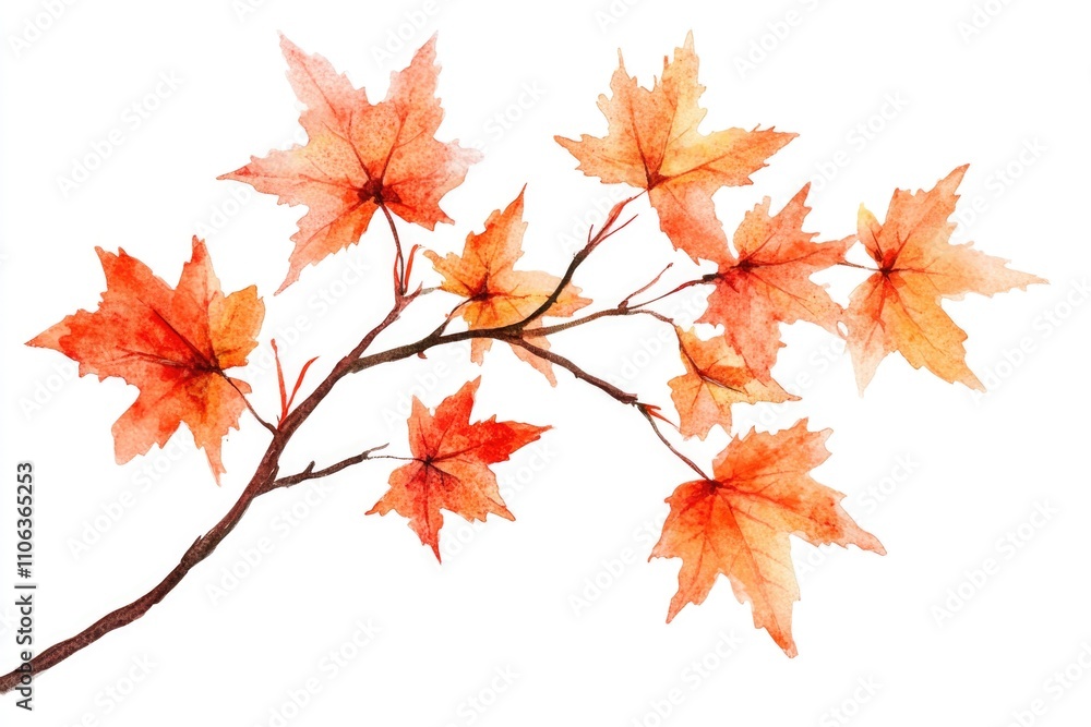 A delicate watercolor painting of a branch with leaves A delicate watercolor painting of a branch with leaves