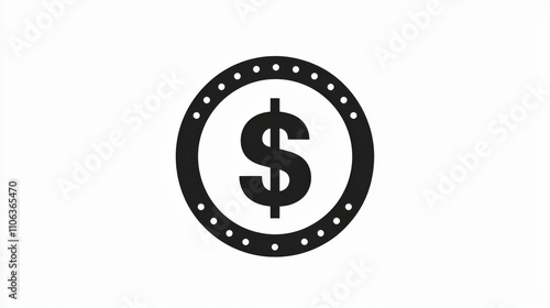 A dollar sign icon with a circular dotted frame on a white background