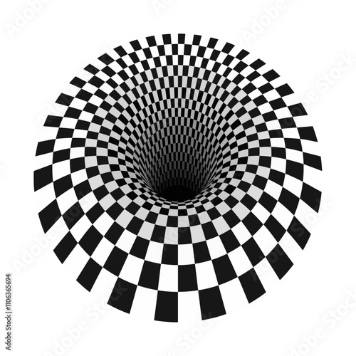 Surreal chess  hole isolated on white background. optical illusion, vector illustration