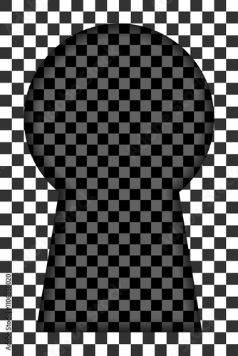 Black and white keyhole frame on checkered background