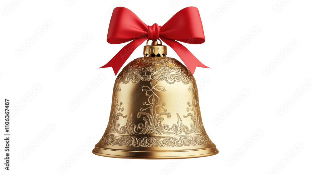 Golden christmas bell with red bow on transparent background Golden christmas bell with red bow on transparent background