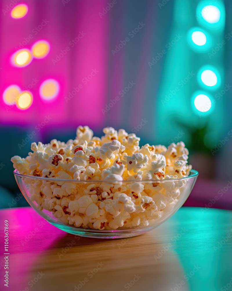 Popcorn Bowl in Neon-Lit Home Theater for Cozy Movie Night
Popcorn Bowl in Neon-Lit Home Theater for Cozy Movie Night