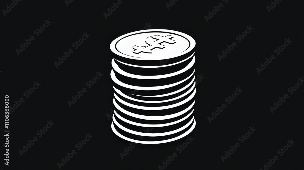 A stack of coins with a bold dollar sign in the center on a white background A stack of coins with a bold dollar sign in the center on a white background