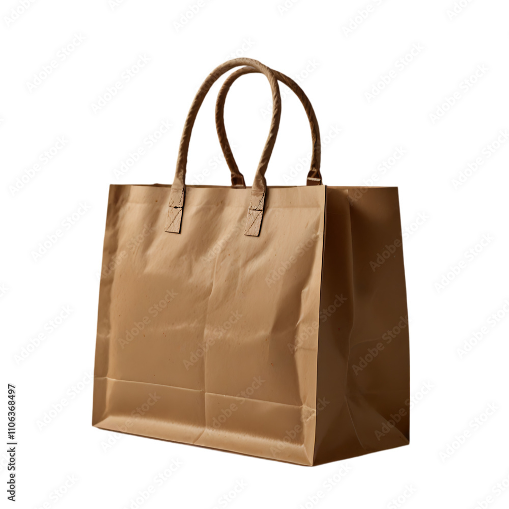 A brown paper shopping bag with a twisted handle isolated on transparent background A brown paper shopping bag with a twisted handle isolated on transparent background