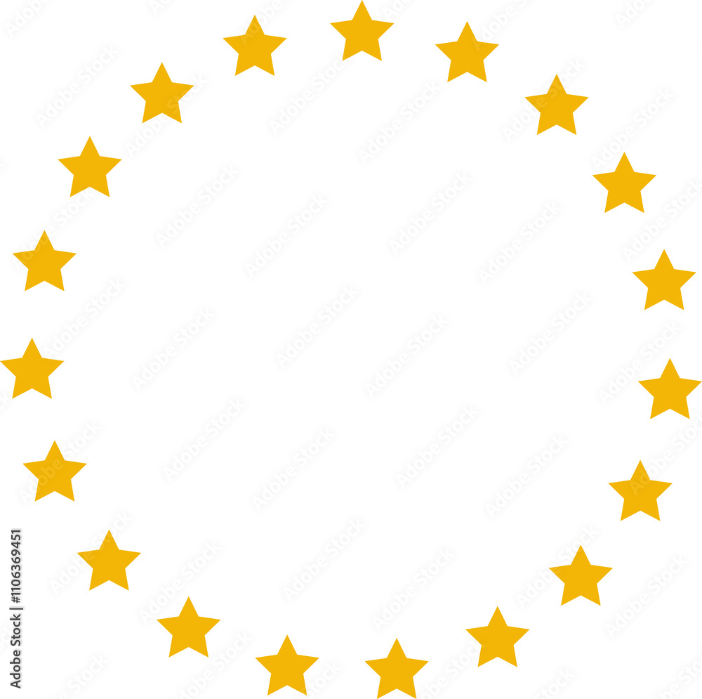 Stars of various sizes arranged in a circle. Black star shape, round frame, border vector image Stars of various sizes arranged in a circle. Black star shape, round frame, border vector image