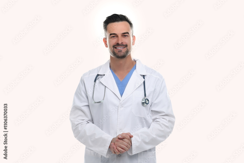 Smiling doctor with stethoscope on white background Smiling doctor with stethoscope on white background