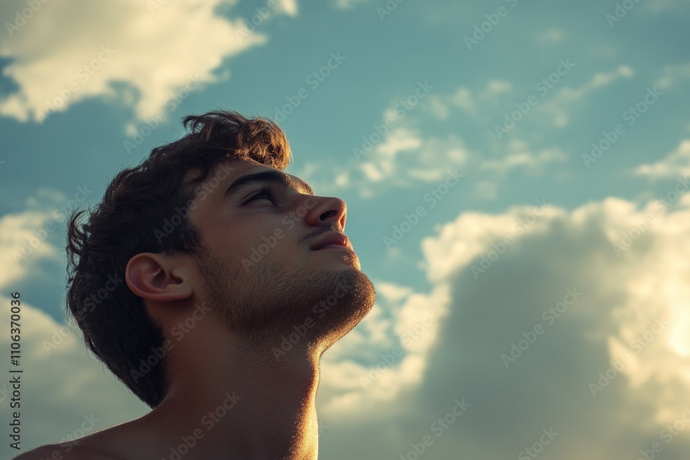 A person contemplating the clouds, great for backgrounds and inspiration A person contemplating the clouds, great for backgrounds and inspiration