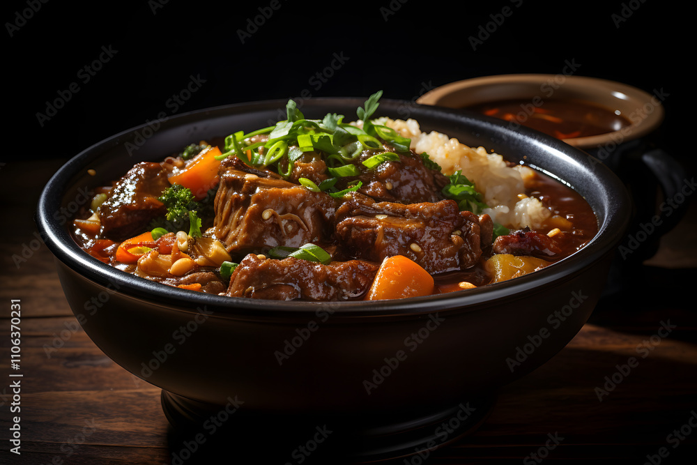 Hearty Beef Stew with Root Vegetables and Steamed Rice Hearty Beef Stew with Root Vegetables and Steamed Rice