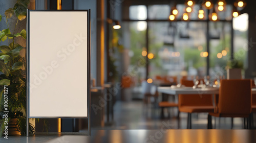 Blank Restaurant Menu Sign Mockup Modern Cafe Interior